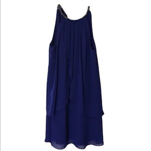 S. L. Fashions Royal Blue Jeweled Chiffon Cocktail Dress